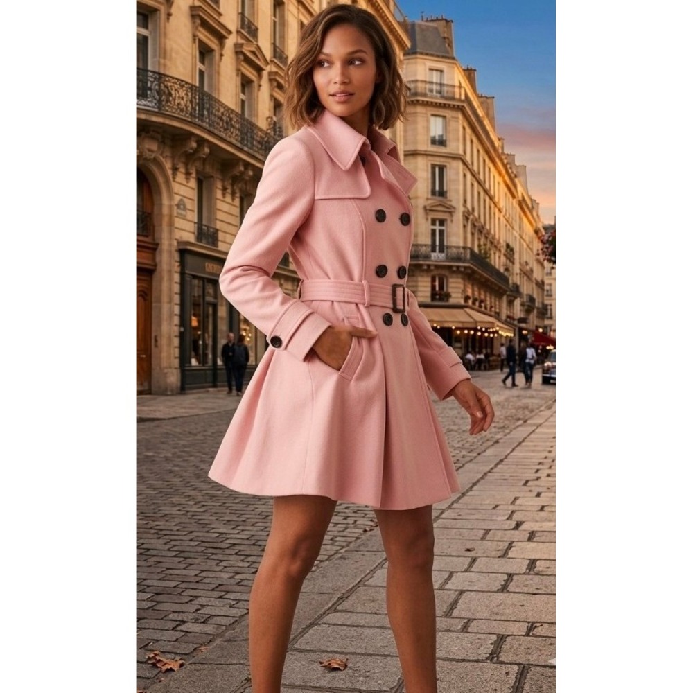 Victoria's Secret Pink Wool Blend Belted Skirted Trench Coat Size 10